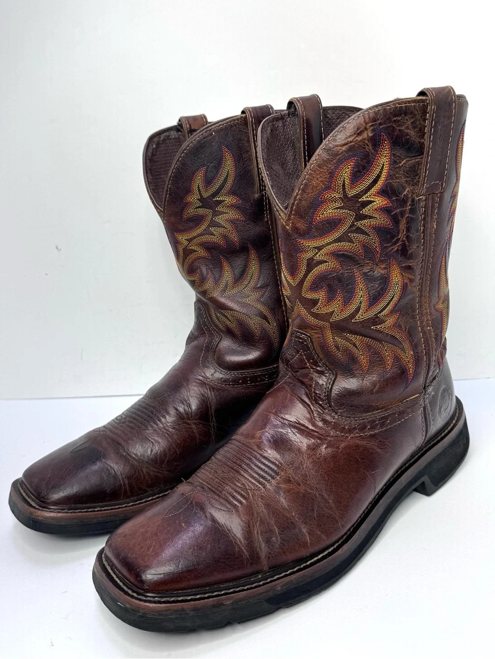 Justin WK4681 Driller Work Boots Mens 11D Brown Square Toe Soft Toe Pull On